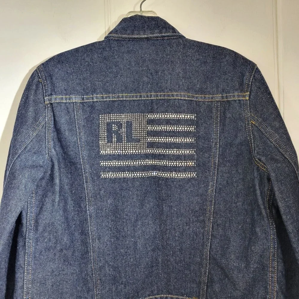 Polo Jeans Co. Ralph Lauren Studded American Flag Logo Denim Jacket - Picture 2 of 4